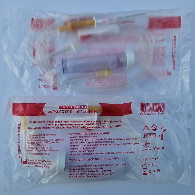 Система для переливання крові, кровозам інф розч Luer Slip металев шип ANGEL CARE